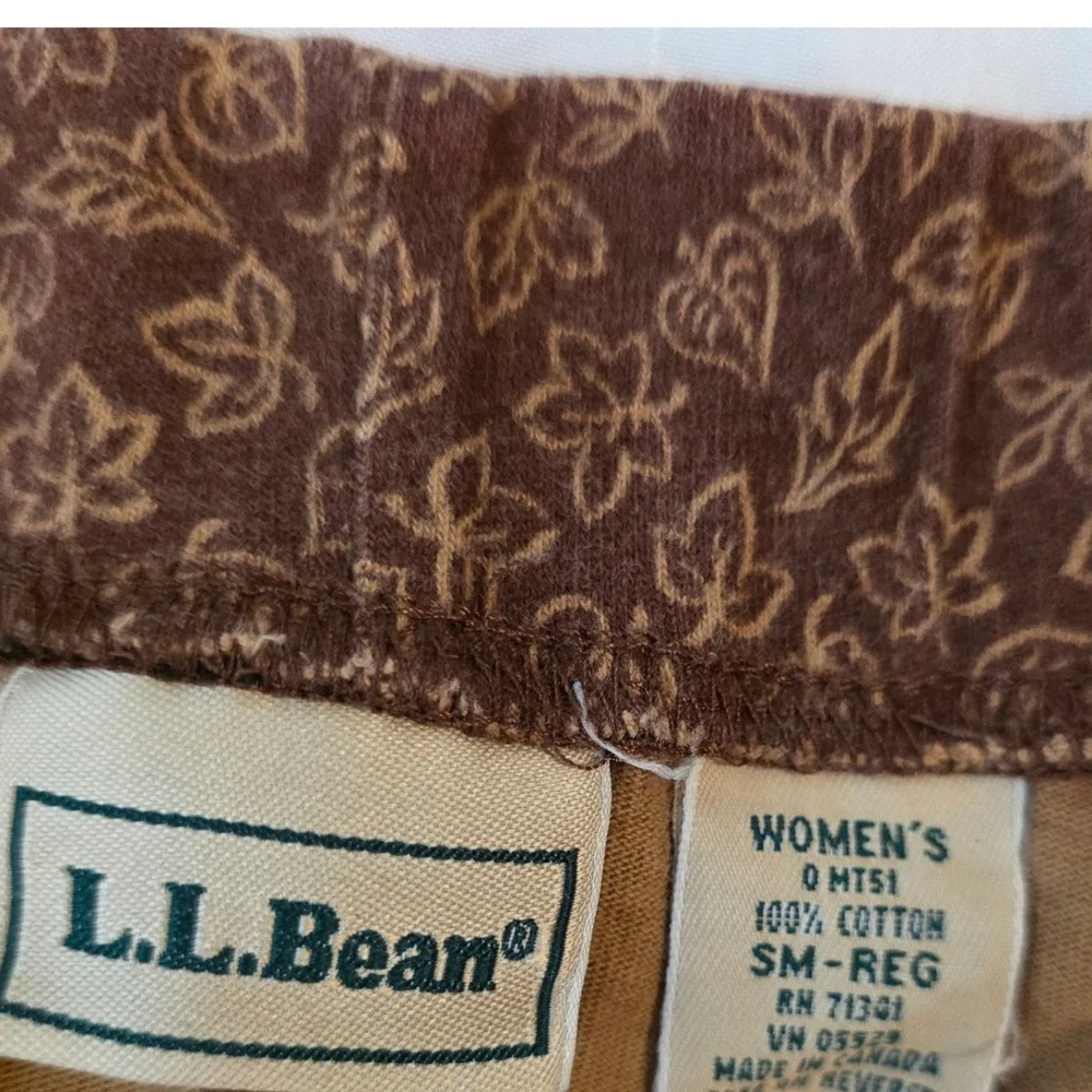 LL Bean Womens Leaf Print Skirt Size Small Brown Cotton Mini Hemmed Cottage